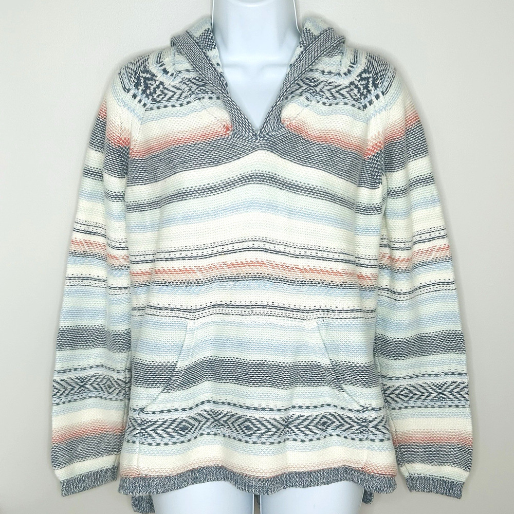 Faherty Baja Poncho Hooded Sweater M Beach Hoodie Coastal Boho Cotton Linen